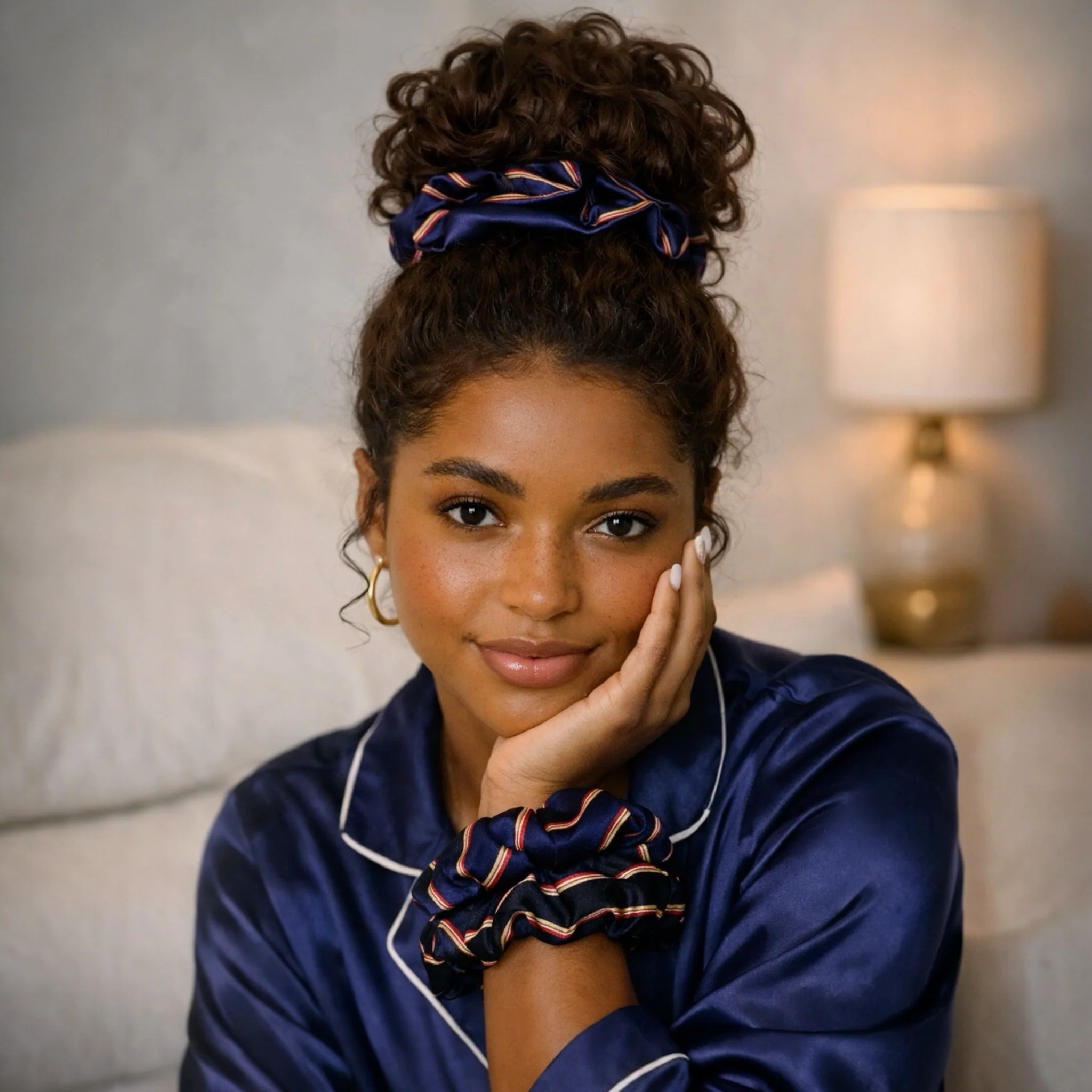 Uptown Navy Heritage Hold satin scrunchie